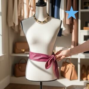 Vintage 80s Calderon Deep Mauve Rose Pink 3 Inch Wide Tie Sash Leather Belt M L